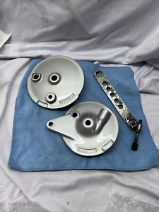 A3 OEM 74 75 Yamaha TY250 Front & Rear Brake Drum Plate Panel & Arm Support - Picture 1 of 8