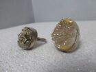 2 Rough Cut Handmade Geode Rings Silver Gray Crystal Tones 1 Signed Bobby