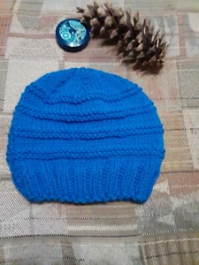 Knitted baby beanie, 3 months and up ,for boy ,H 8 in,W 8 in. - Picture 1 of 5
