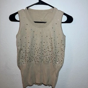 De Salitto Kid’s Tan Sweater Vest with Rhinestones - Picture 1 of 5
