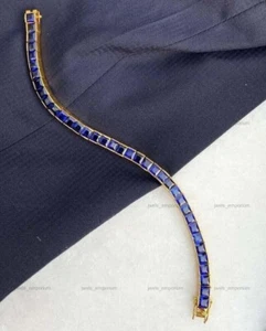 Brazalete de boda de tenis de zafiro cuadrado natural de plata de ley 925 para novia - Imagen 1 de 8