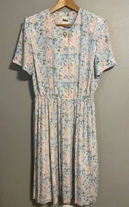 Vintage Leslie Fay Dress Womens 16 Petite Pastel Floral Short Sleeve Cottagecore - Picture 1 of 8