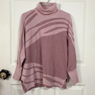 Suéter Alfani Para Mujer PS Animal Print Rosa Dolman Invierno Cuello Alto Boho Caprichoso Foto 1 de 4