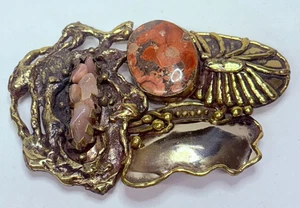 Vintage signierte Luciano Messing echte Steine Brutalist Gürtelschnalle - Bild 1 von 6