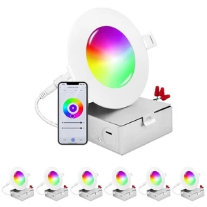 Luxrite 4 Inch Smart LED Recessed Light RGBW Color Changing WiFi App 6-Pack - Picture 1 of 7