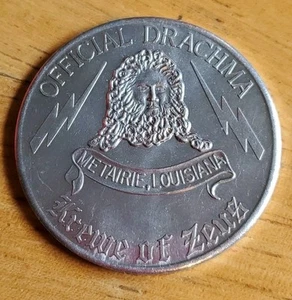 NEW ORLEANS MARDI GRAS COIN KREWE OF ZEUS OFFICIAL DRACHMA 1968 FESTIVE DOUBLOON - Picture 1 of 2
