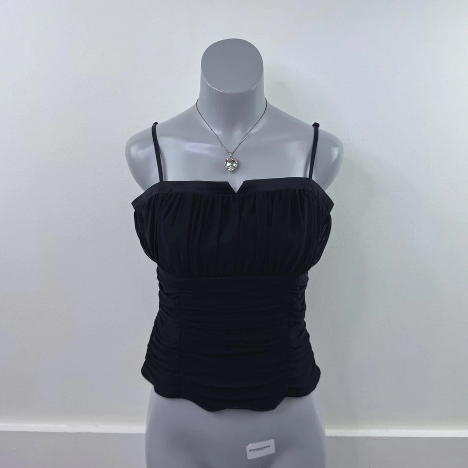 Y2K vintage ruched mesh top bustier black strappy straight neckline - Image 1 of 4