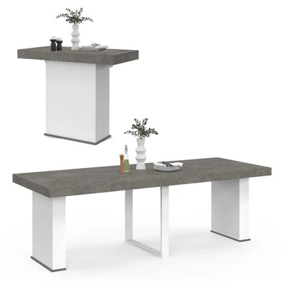 Table console extensible EDEN 10 personnes 235 cm béton et blanc - Photo 1/4