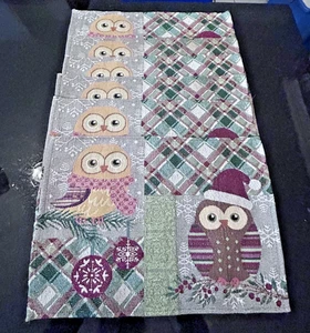 Set of 6 Christmas Owl Placemats 18x13" Tapestry Cotton Blend Holiday Winter Dec - Picture 1 of 11