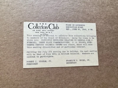 Tarjeta postal preimpresa de EE. UU. 1945 + anuncio de distribuidor de sellos (07) Club de coleccionistas + mensaje de exposición Foto 1 de 2