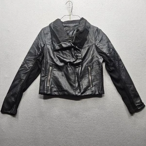 Blank NYC Women's Size Large Black Leather Jacket Zip Pockets Fitted - Picture 1 of 13