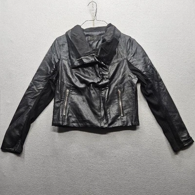 Blank NYC Women's Size Large Black Leather Jacket Zip Pockets Fitted - Image 1 of 4