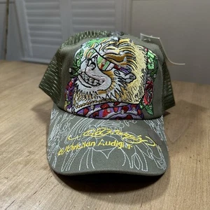 Ed Hardy Christian Audigier bestickt Totenkopf Netz Druckknopflasche Mütze neu mit Etikett grün - Bild 1 von 10