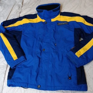 Vtg Spyder Snow Ski Hooded Jacket Blue Yellow Mens Boys Sz 20 Snowboarding Coat - Picture 1 of 13