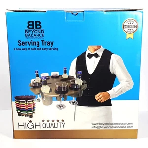 5pc - Round NO-SPILL NON-SLIP Drink Serving Trays Restaurant Beyond Balance NIB - Picture 1 of 10
