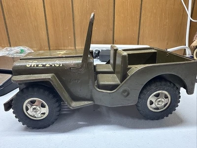 Vintage Tonka Jeep US Army GR2-2431 Pressed Steel Military Green Good As Is - Image 1 of 4