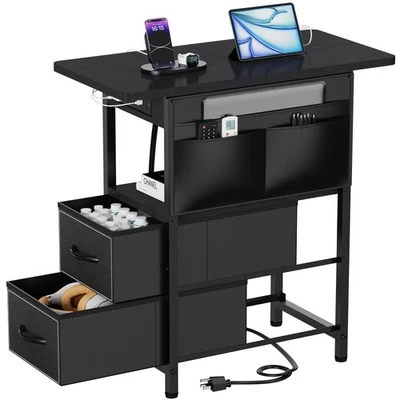 Small Side Table with Charging Station, Narrow Nightstand Bedside Tables with... - Image 1 of 4