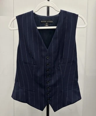 Chaleco a rayas vintage Ralph Lauren Collection para mujer talla 10 lana azul marino Foto 1 de 4