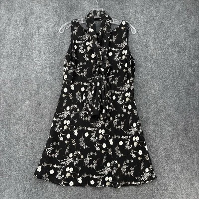 Alyn Paige Fit & Flare Black Floral Print Dress W/ Scarf Womens 11/12 Y2K Foto 1 de 4