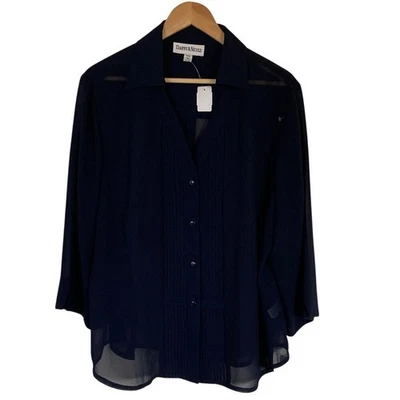 Blusa Danny and Nicole Mujer Azul Marino Botón Frontal Talla 18W Transparente Manga 3/4 Nueva con Etiquetas Foto 1 de 4