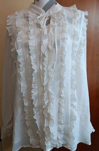 Apostrophe Women’s Sz 18W Blouse Top 2 Piece Sheer Ruffle Long Sleeves Cream New - Picture 1 of 13