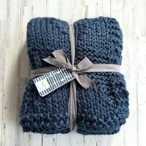 NWT West Elm Fisherman Knit Throw Blanket in Navy Blue Handcrafted Chunky 50x60 - Picture 1 of 7