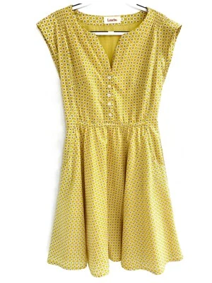 Louche Yellow Floral Lined Pocketed Fit & Flare Dress | Size 10 | Excellent - image 1 of 4