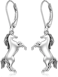Dangle Horse Earrings for Women 925 Sterling Silver Leverback Cute Animal Gifts - Picture 1 of 9