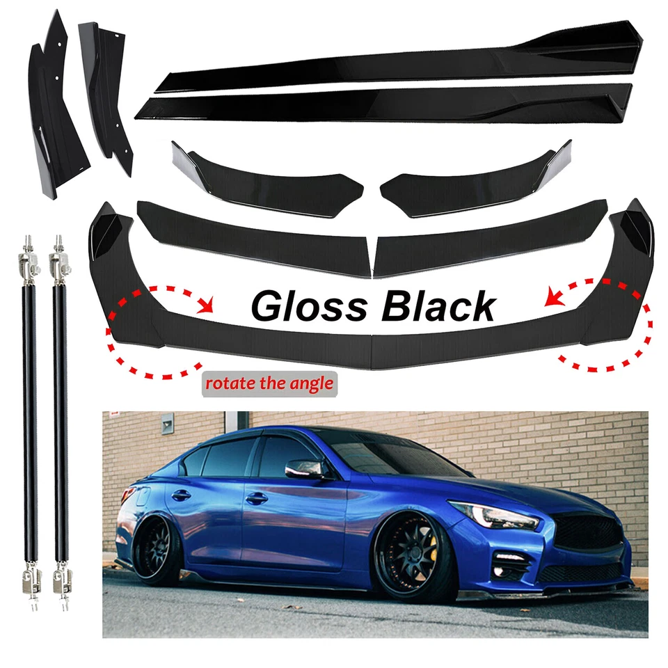 Front Bumper Lip Spoiler+86.6" Side Skirt For Infiniti Q45 Q50 2014-23 Body Kit Foto 1 de 4