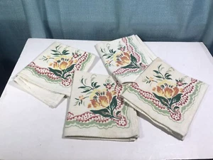 Vintage Set of 4 Thick Weave Napkins Floral Square - Picture 1 of 7