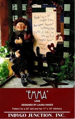 Emma Primitive Doll & Stitchery Wallhanging Pattern by Indygo Junction IJ558 - Image 1 of 2