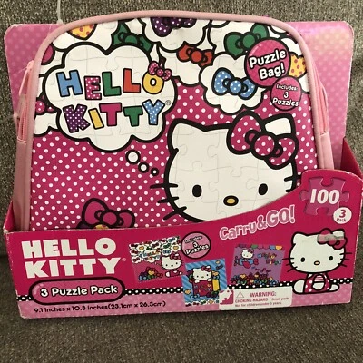 Hello Kitty Girls Puzzle 3 Pack Set with Pink Satin Carry & Go Bag - Image 1 of 4