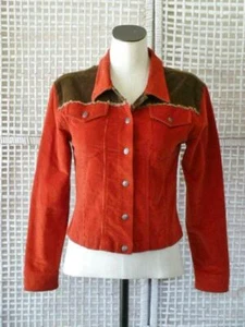 PRANA Fall Color Block Rust & Brown Stretch Pinwale Western Snap Fit Jacket~S/XS - Picture 1 of 10