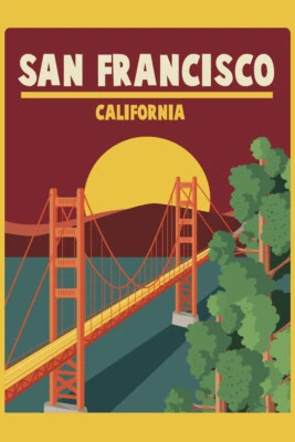 San Francisco California and Golden Gate Bridge Travel Poster 12x18 - Image 1 of 3