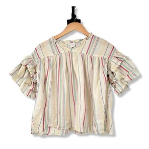 Peyton & Parker Girls Peasant Top Multicolor Stripe Ruffle Short Sleeve L 14 - Picture 1 of 12
