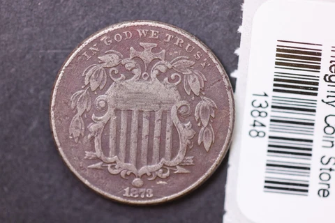 1873 Shield Nickel. Affordable Circulated Condition.  Store Sale #13848 Cover
