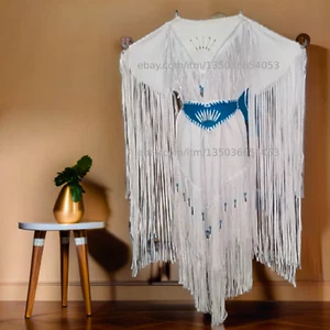 Vestido de novia para mujer de cuero blanco con flecos largos con cuentas Powwow - Imagen 1 de 12