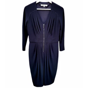 Vintage Evan Picone, schwarz Langarm Raffung Reißverschluss vorne Körperkontur Kleid - Bild 1 von 9