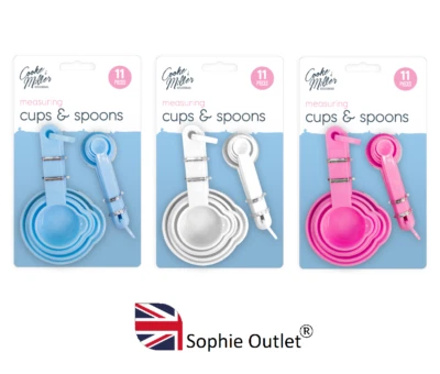 10Pc MEASURING CUP & SPOON SET Reusable Kitchen Tool Kit Cake Baking Cooking UK - Image 1 of 4