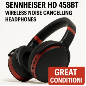 Sennheiser HD 458BT Wireless Noise Cancelling Headphones - Black/Red -EX - Picture 1 of 7