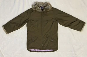 Gap Kids Girls Parka Jacket XS (4-5) Brown Faux Fur Zip Button Front Pockets EUC - Picture 1 of 11
