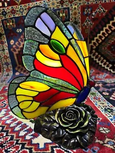 Tiffany Style Table Lamp Butterfly Stained Glass Desk Light Vintage Table Light - Picture 1 of 9