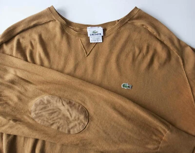 Suéter Lacoste Algodón/Cachemira Talla 8/XXXL Parche Codo Marrón **15z1227 Foto 1 de 4
