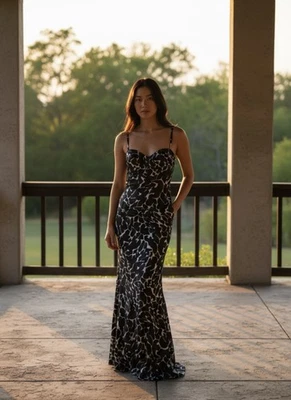 Vestido de sirena vintage Roberto Cavalli para mujer negro blanco estampado animal talla 2 Foto 1 de 4