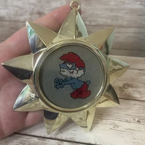 Vintage Nadelspitze Schlumpf mit Herz Augen Ornament Gold Kunststoff Stern - Bild 1 von 8