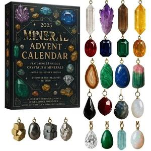 Mineral Advent Calendar with 24 Unique Crystals Gemstone Collection for Kids - Picture 1 of 6