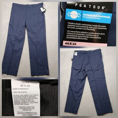 PGA Tour Expandable Waist Pants Men's 40x32 Navy Golf Comfort Fit NWT - Image 1 of 4