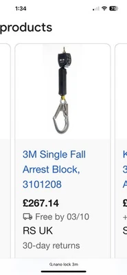 3m Single Fall Arrest Block Strap Safety Harness Lanyard - Image 1 of 3