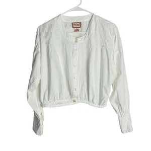 Blusa corta vintage April Cornell para mujer M blanca pintuck cabaña pradera - Imagen 1 de 6