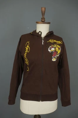 Sudadera con Capucha Ed Hardy Marrón Viscosa Manga Raglán Dobladillo Acanalado Cremallera Completa Talla XXL Foto 1 de 4